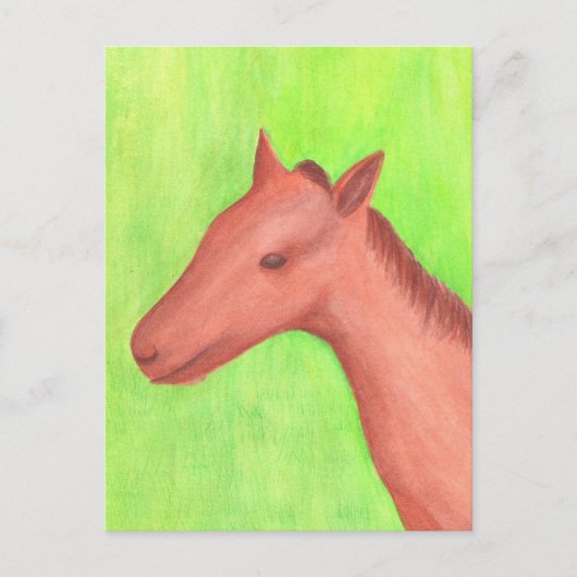 若い馬の水色の絵を描はがき ポストカード (正面)