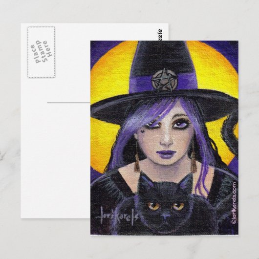 若い魔女と猫 ポストカード (正面/裏面)