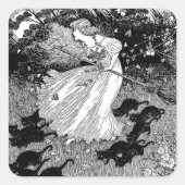 若い魔女と黒猫 スクエアシール (正面)