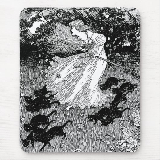若い魔女と黒猫 マウスパッド (正面)