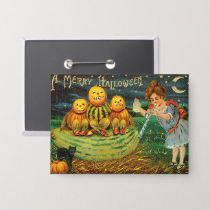 若い魔女の醸造:マジック祭壇のカボチャの男性 缶バッジ