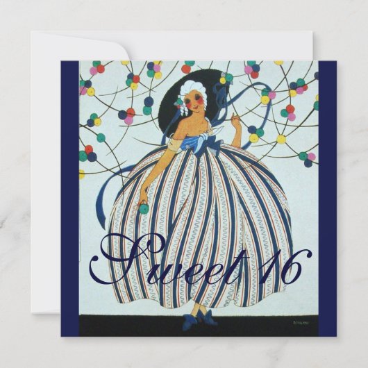 若お洒落女の子SWEET 16誕生日パーティー 招待状 (正面)