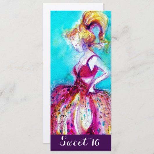 若お洒落女の子SWEET 16誕生日パーティー 招待状 (正面/裏面)
