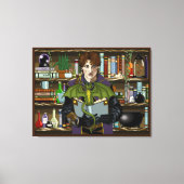 若き魔法使いのファンタジー図書館の本とドラゴン キャンバスプリント (正面)