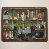 若き魔法使いの幻想的な図書館の本とドラゴン シェルパブランケット (正面(横))