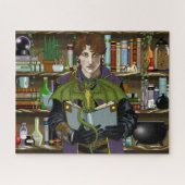 若き魔法使いの幻想的な図書館の本とドラゴン ジグソーパズル (横)