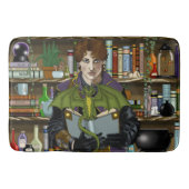 若き魔法使いの幻想的な図書館の本とドラゴン バスマット (正面)