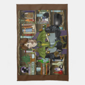 若き魔法使いの幻想的な図書館の本のドラゴン キッチンタオル (縦)