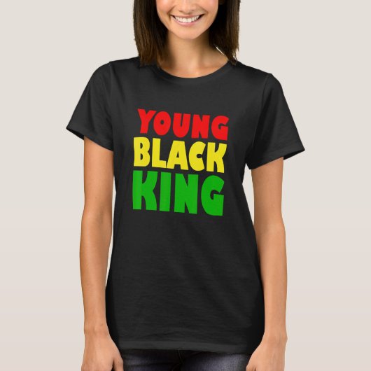 若き黒人の王 アフロアメリカン ブラックヘリテージ アフロ Tシャツ (正面)