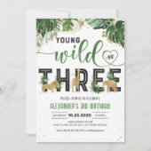 若くてワイルドで3つのサファリ動物の誕生日 招待状 (正面)