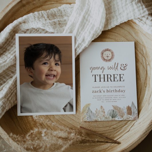 若くてワイルドで3つのニュートラルリーフ フォト招待 招待状