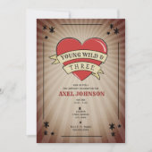 若くてワイルドで3才のタトゥーハートサードバースデー招待状 招待状 (正面)