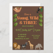若くてワイルドで3歳の誕生日招待状 招待状 (正面/裏面)