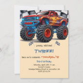 若くてワイルドなモンスターカーボーイの誕生日 招待状 (正面)