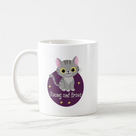 若くて勇敢なかわいいかわいい灰色の猫が微笑む コーヒーマグカップ (左)