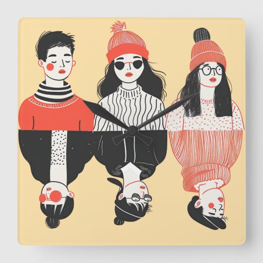 若シンプルモダン者のクールスケッチ スクエア壁時計 (正面)