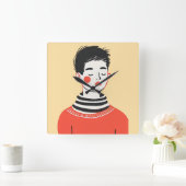 若シンプルモダン者のクールスケッチ スクエア壁時計 (ホーム)