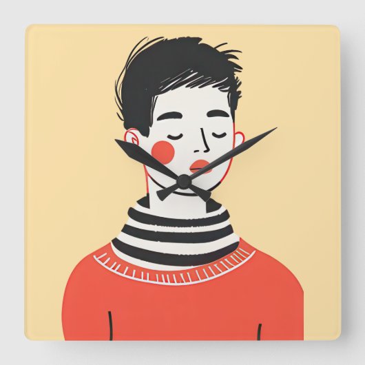 若シンプルモダン者のクールスケッチ スクエア壁時計 (正面)