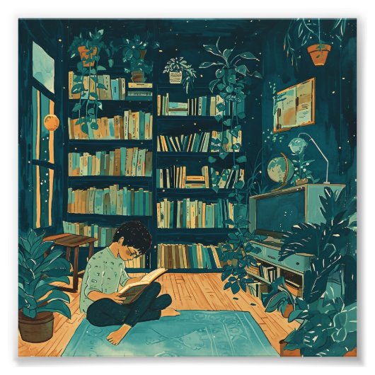 若者の本読イラストレーション フォトプリント            (正面)