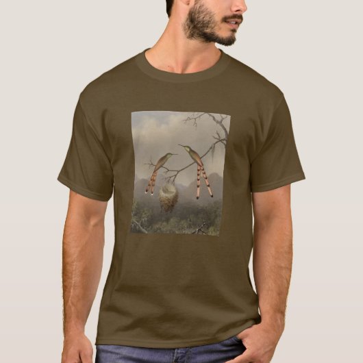 若者を持つ2羽のハチドリ Tシャツ (正面)