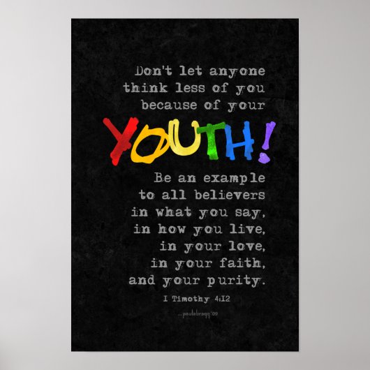 若者(聖なる書物、 経典: 1テモテ4:12) ポスター (正面)