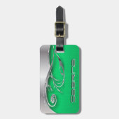若草色および銀製の装飾的な金属プリント ラゲッジタグ (正面縦)