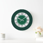 若草色および青いMacKayの一族のタータンチェック ラージ壁時計 (ホーム)