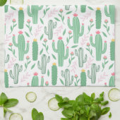 若草色のサボテンの水気が多い花パターン キッチンタオル (折り畳み)