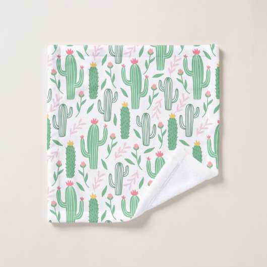 若草色のサボテンのSucculentパターン バスタオルセット (ウォッシュタオル)