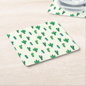若草色のサボテンパターン スクエアペーパーコースター (アングル)