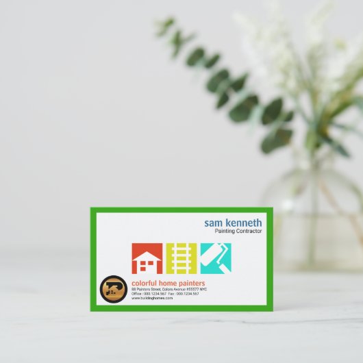 若草色のボーダーペインターのロゴの表記 名刺 (スタンド正面)