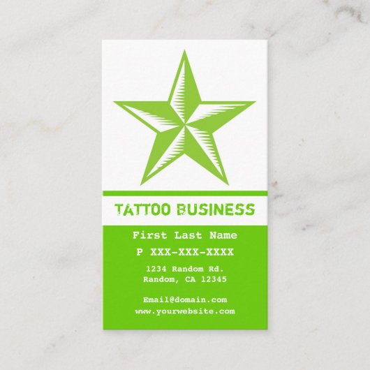 若草色の白い入れ墨の星の名刺 名刺 (正面)