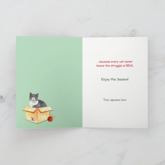 苦おもしろい争は猫のクリスマス シーズンカード (内部)
