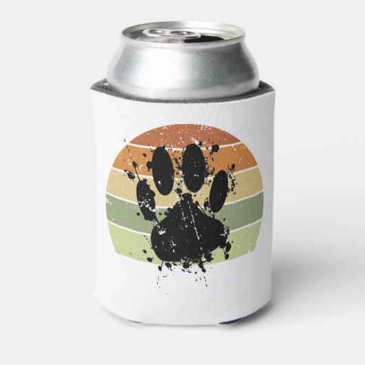 苦し絵を描いスパター犬のポープリントレトロ夕日 缶クーラー (缶裏面)