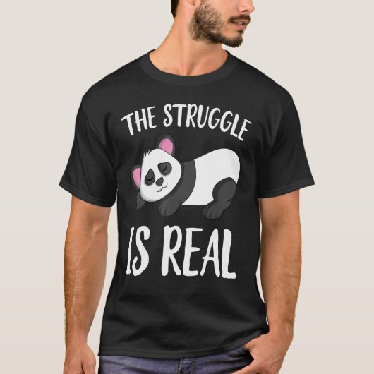 苦労は怠け者の眠実在るパンダ Tシャツ (正面)