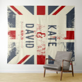 苦悩する英国国旗のカップルの結婚式の贈り物の名前 タペストリー (インサイチュ(横))