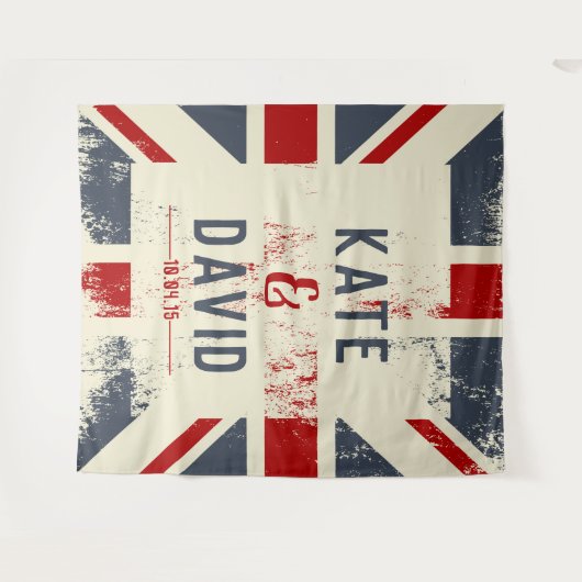 苦悩する英国国旗のカップルの結婚式の贈り物の名前 タペストリー (正面(横))