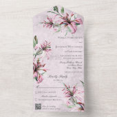 苦悩に満ちたピンクのQRコードに咲くピンクのユリ オールインワン招待状 (内側)