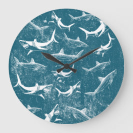 苦悩のブルーシャーク・パターン ラージ壁時計