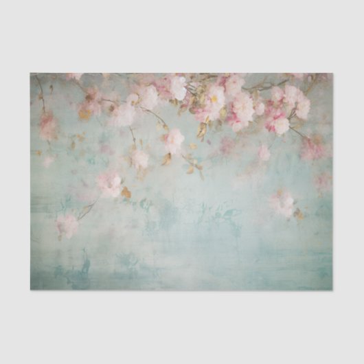 苦悩の表情を浮かべた淡いピンクの花の枝（横向き） 薄葉紙 (正面)