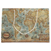 苦脳のヴィンテージのアンティークによって描かれる世界地図 ラージペーパーバッグ (正面)