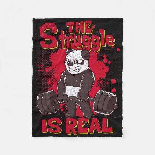 苦闘はパンダ実在シャツフィットネスジムボディー フリースブランケット (正面)