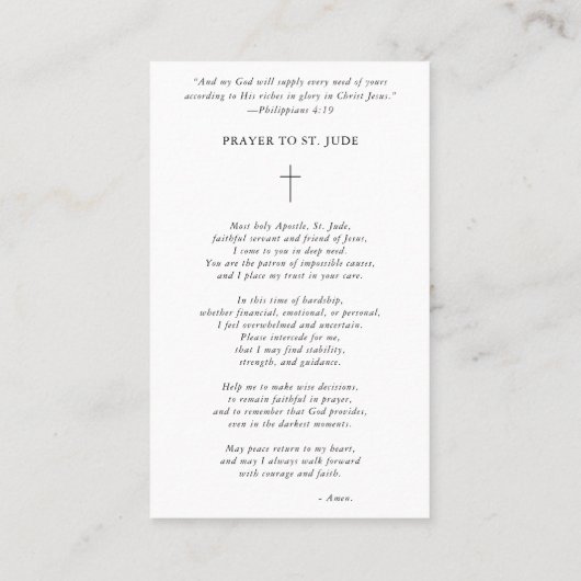 苦難エイドクロスサンジュドフォト祈りの言葉カード 名刺 (裏面)