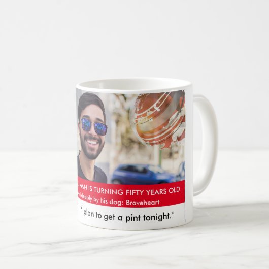 英おもしろい国50th誕生日偽ニュースの贈り物 コーヒーマグカップ (正面右)