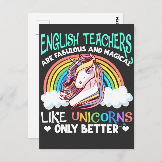 英おもしろい語先生マジカルユニコーン恋人 ポストカード (正面/裏面)