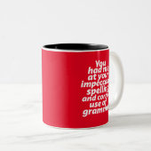 英おもしろい語先生ユーモア正しい文法の使用 ツートーンマグカップ (正面右)