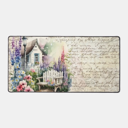 英お洒落語コテージおとぎ話フラワーガーデン デスクマット (正面)
