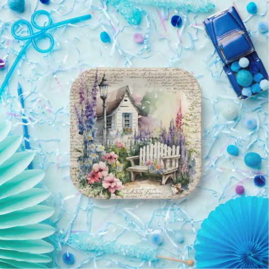 英お洒落語コテージおとぎ話フラワーガーデン ペーパープレート (パーティー)