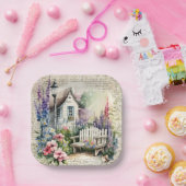 英お洒落語コテージおとぎ話フラワーガーデン ペーパープレート (パーティー)