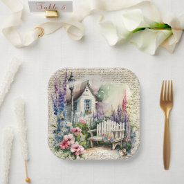 英お洒落語コテージおとぎ話フラワーガーデン ペーパープレート